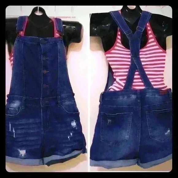 🔥DENIM Distress Shorts overalls - Picture 2 of 4